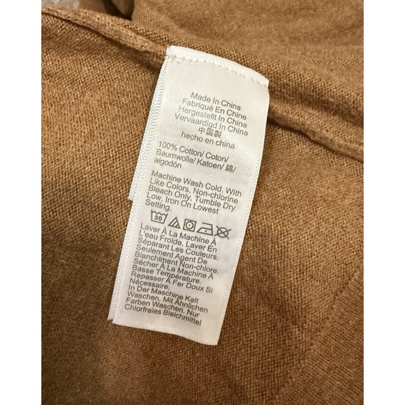 J. Crew Ruffle Neck Carmel Brown Sweater Pearl Button Size L Style AS298 - Picture 6 of 9